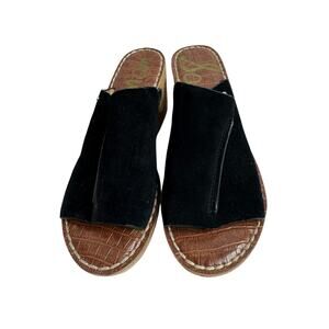 SAM EDELMAN Black Suede Ranger Platform Sandal Size 9 39 Womens Cork Wedge